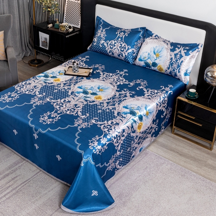 91家纺网 家纺一手货源 找家纺 柏薇 2024新款冰丝床单款凉席三件套 繁花似锦