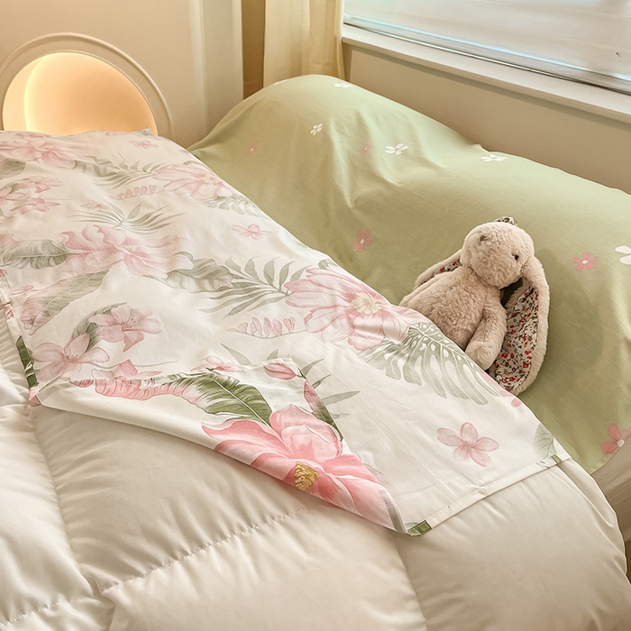 91家纺网 家纺一手货源 找家纺 绵庭家纺 2024新款全棉印花隔脏睡袋 粉朵华颂