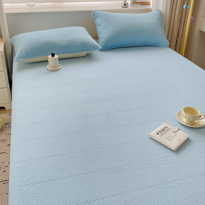 91家纺网 家纺一手货源 找家纺 羽爱家纺 2024新款双面纯色全棉水洗床盖 天蓝