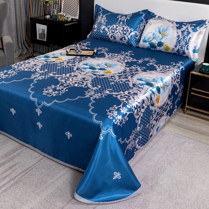 91家纺网 家纺一手货源 找家纺 柏薇 2024新款冰丝床单款凉席三件套 繁花似锦