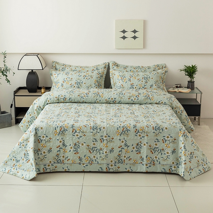 91家纺网 家纺一手货源 找家纺 优乐家纺 2025新款全棉斜纹13376宽边枕套床盖三件套 朵唯