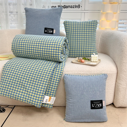 91家纺网 家纺一手货源 找家纺 翰轩家居 2024新款全棉色织水洗棉抱枕被 雅致-灰绿