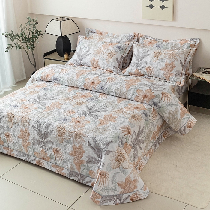 91家纺网 家纺一手货源 找家纺 优乐家纺 2025新款全棉斜纹13376宽边枕套床盖三件套 春意盎然