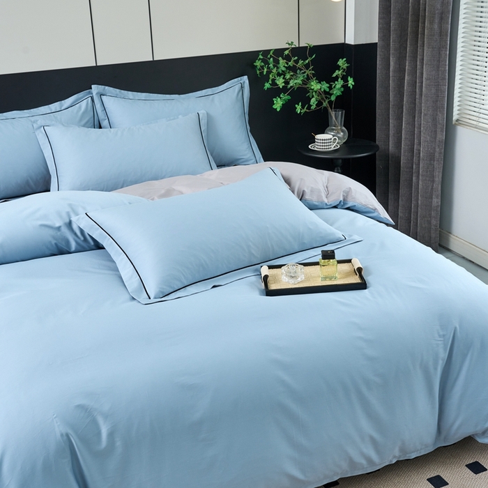 91家纺网 家纺一手货源 找家纺 三沁家居 2024新款精梳长绒棉四件套 蓝灰