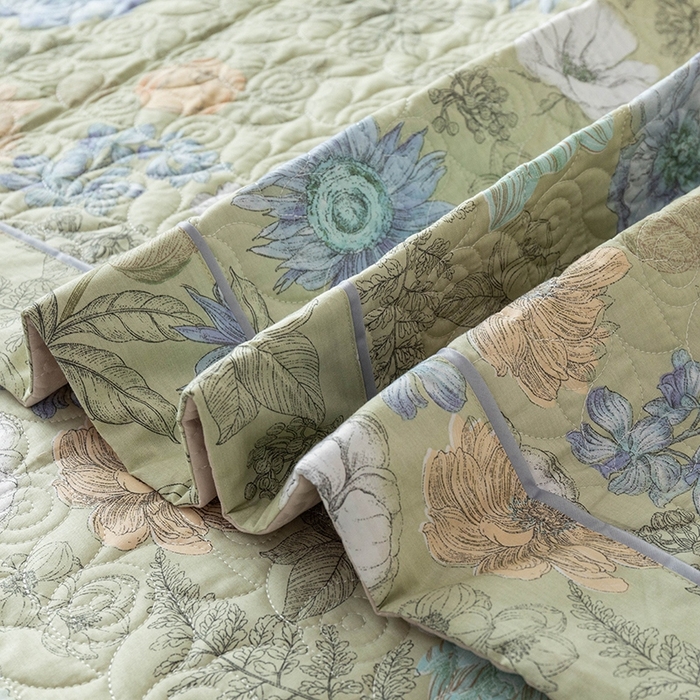 91家纺网 家纺一手货源 找家纺 优乐家纺 2025新款全棉斜纹13376宽边枕套床盖三件套 安琪-绿