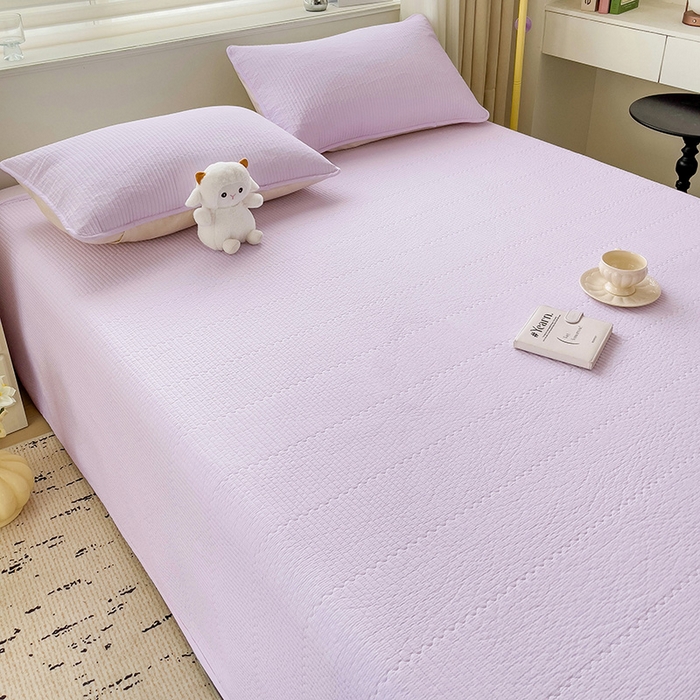 91家纺网 家纺一手货源 找家纺 羽爱家纺 2024新款双面纯色全棉水洗床盖 浅紫