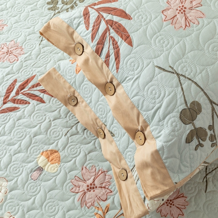 91家纺网 家纺一手货源 找家纺 优乐家纺 2025新款纯棉印花夹棉枕套系列-纽扣款 南薇-兰