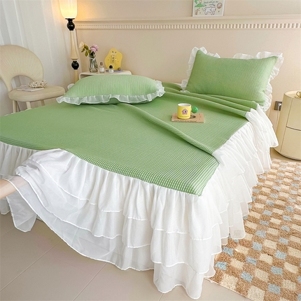 屹成家纺 2024新款PE高分子冰丝凉席床裙款 华夫格-绿