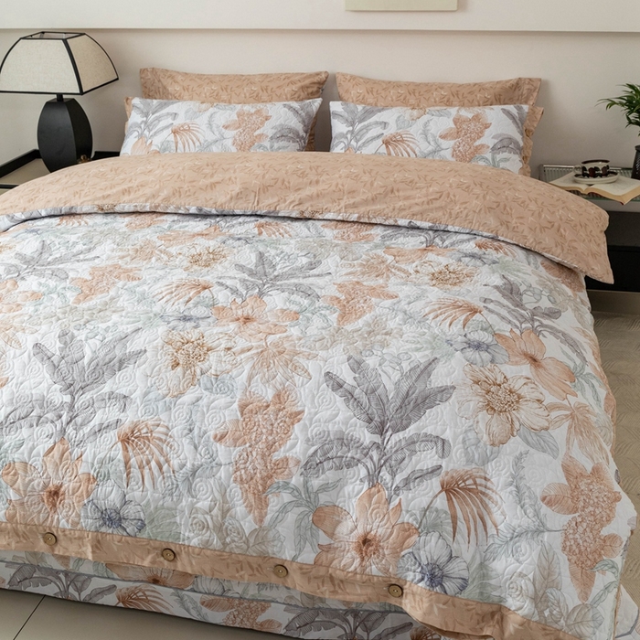 91家纺网 家纺一手货源 找家纺 优乐家纺 2025新款纯棉印花夹棉系列四件套-纽扣款 春意盎然