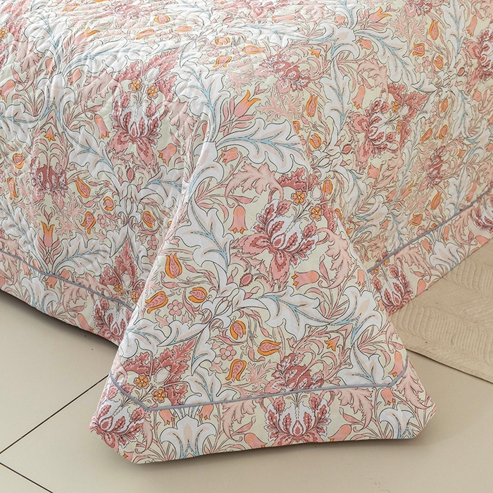 91家纺网 家纺一手货源 找家纺 优乐家纺 2025新款全棉斜纹13376宽边枕套床盖三件套 普卡拉-红