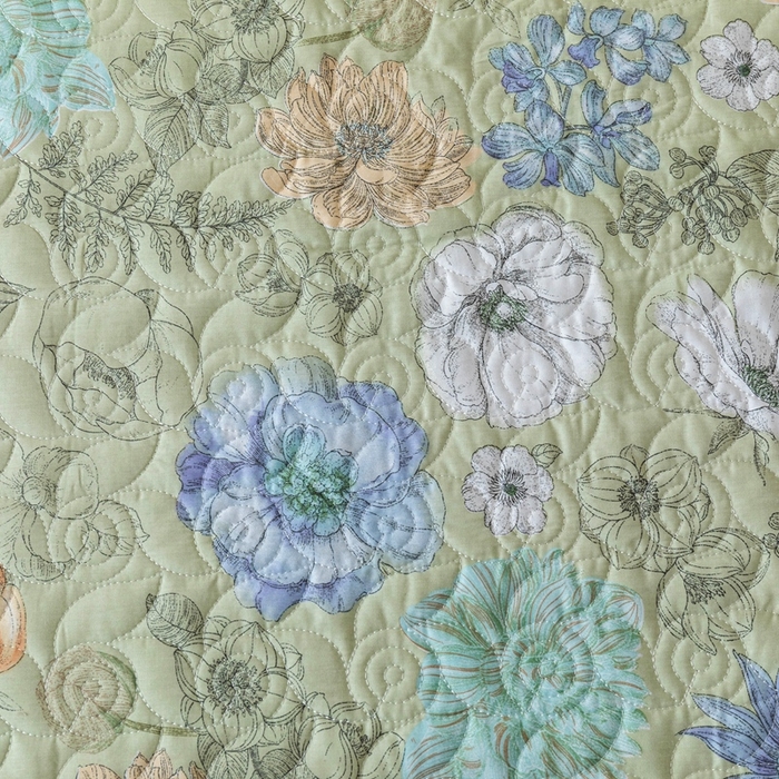 91家纺网 家纺一手货源 找家纺 优乐家纺 2025新款纯棉印花夹棉系列四件套-纽扣款 安琪-绿