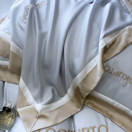 优悦生活馆 宽边拼角冰丝刺绣四件套-仰望 仰望-蓝