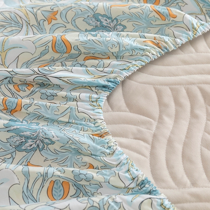 91家纺网 家纺一手货源 找家纺 优乐家纺 2025新款纯棉印花夹棉床笠三件套系列-纽扣款 普卡拉-兰