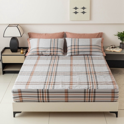 优乐家纺 2025新款纯棉印花夹棉床笠三件套系列-纽扣款 慕斯