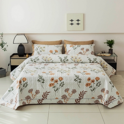 优乐家纺 2025新款纯棉印花夹棉系列床盖三件套-纽扣款 南薇