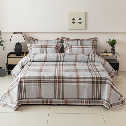 优乐家纺 2025新款全棉斜纹13376宽边枕套床盖三件套 慕斯