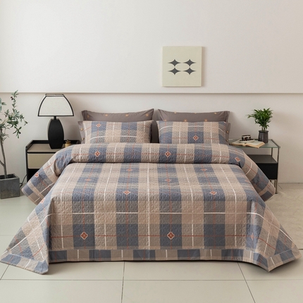 优乐家纺 2025新款纯棉印花夹棉系列床盖三件套-纽扣款 博尔-咖