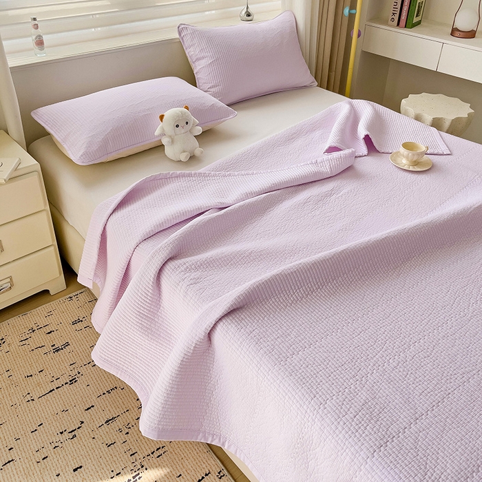 91家纺网 家纺一手货源 找家纺 羽爱家纺 2024新款双面纯色全棉水洗床盖 浅紫