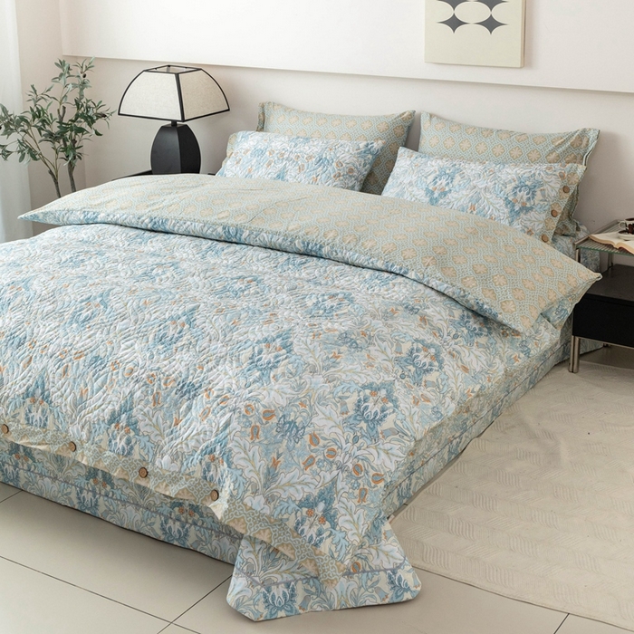 91家纺网 家纺一手货源 找家纺 优乐家纺 2025新款纯棉印花夹棉系列四件套-纽扣款 普卡拉-兰