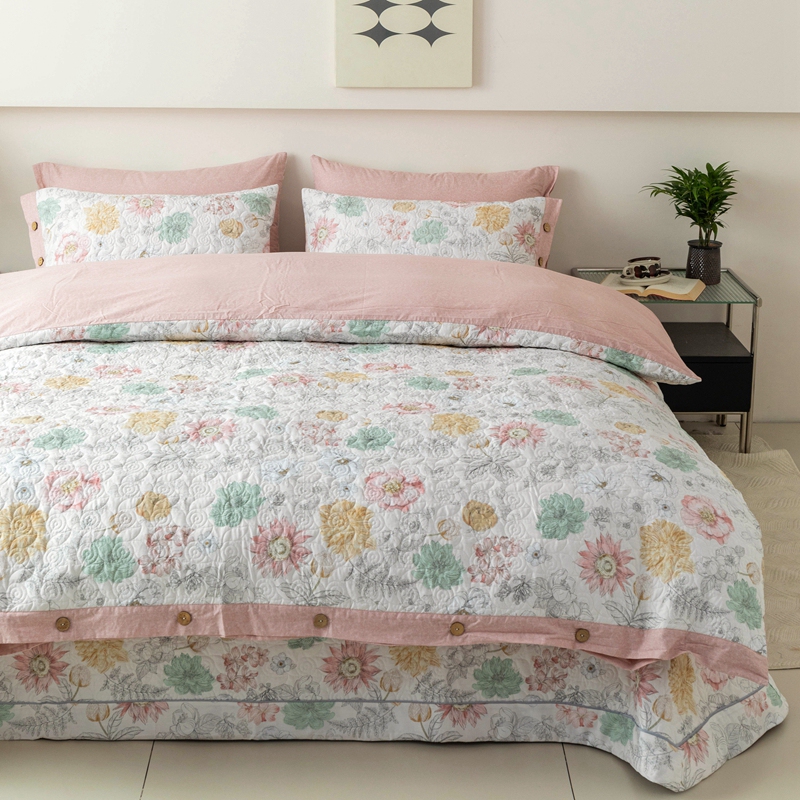 91家纺网 家纺一手货源 找家纺 （总）优乐家纺 2025新款纯棉印花夹棉系列四件套-纽扣款