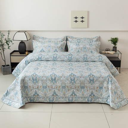 优乐家纺 2025新款全棉斜纹13376宽边枕套床盖三件套 普卡拉-兰