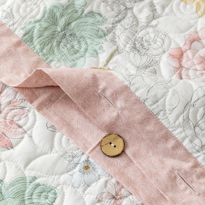 91家纺网 家纺一手货源 找家纺 优乐家纺 2025新款纯棉印花夹棉系列四件套-纽扣款 安琪-黄