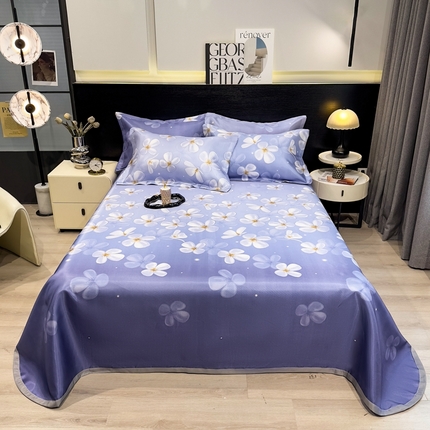 91家纺网 家纺一手货源 找家纺 柏薇 2024新款冰丝床单款凉席三件套 紫韵荷塘