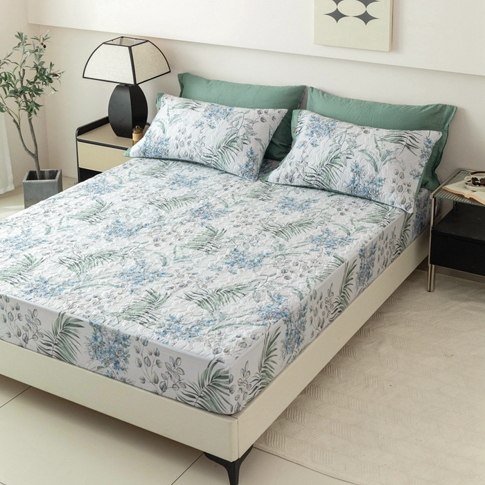 91家纺网 家纺一手货源 找家纺 优乐家纺 2025新款纯棉印花夹棉床笠三件套系列-纽扣款 早春