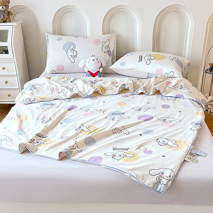 91家纺网 家纺一手货源 找家纺 天瑜家纺 2024新款三丽鸥针织夏被 波点玉桂狗