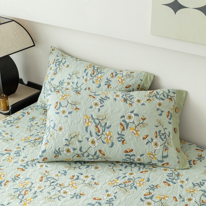 91家纺网 家纺一手货源 找家纺 优乐家纺 2025新款纯棉印花夹棉枕套系列-纽扣款 朵唯