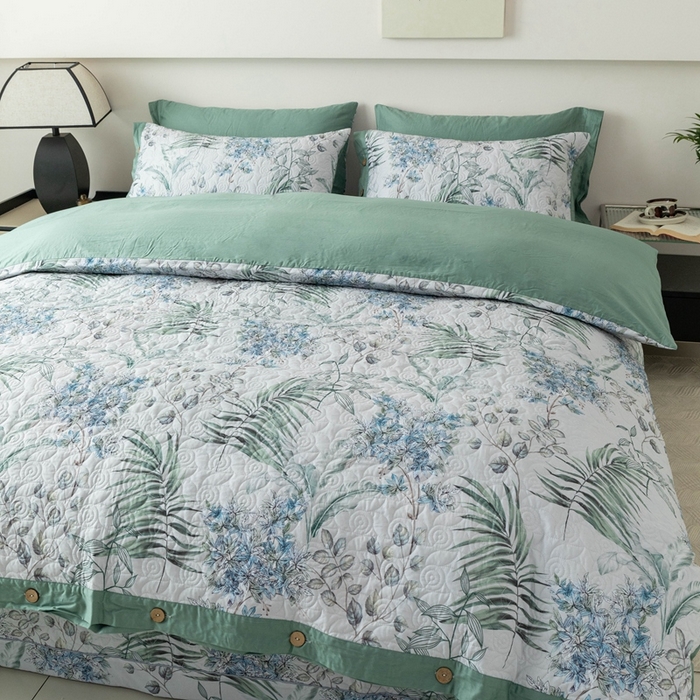 91家纺网 家纺一手货源 找家纺 优乐家纺 2025新款纯棉印花夹棉系列四件套-纽扣款 早春