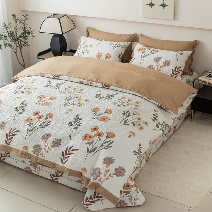 91家纺网 家纺一手货源 找家纺 优乐家纺 2025新款纯棉印花夹棉系列四件套-纽扣款 南薇