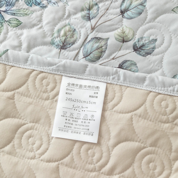 91家纺网 家纺一手货源 找家纺 优乐家纺 2025新款纯棉印花夹棉系列床盖三件套-纽扣款 早春