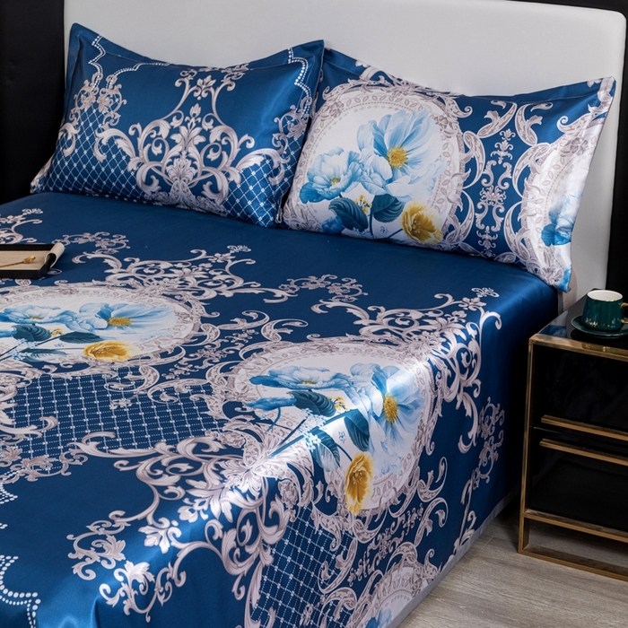 91家纺网 家纺一手货源 找家纺 柏薇 2024新款冰丝床单款凉席三件套 繁花似锦