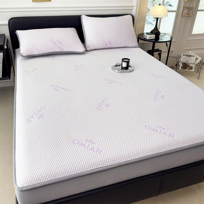 91家纺网 家纺一手货源 找家纺 叠派家纺 2024新款抗菌冰豆豆床笠款凉席-皇冠 皇冠-冰藤紫