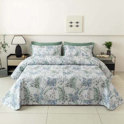 优乐家纺 2025新款纯棉印花夹棉系列床盖三件套-纽扣款 早春