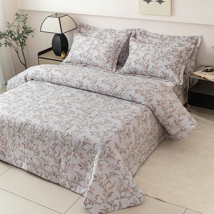 91家纺网 家纺一手货源 找家纺 优乐家纺 2025新款全棉斜纹13376宽边枕套床盖三件套 清婉