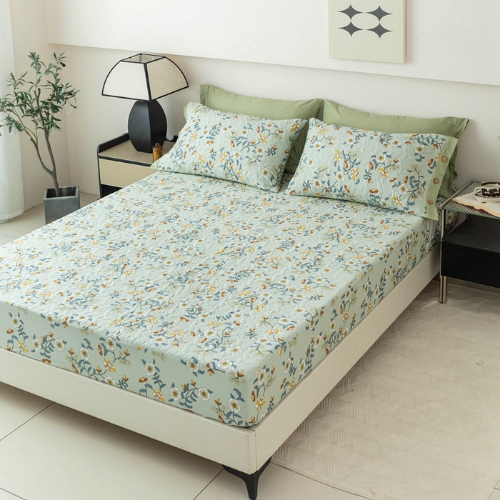 91家纺网 家纺一手货源 找家纺 优乐家纺 2025新款纯棉印花夹棉床笠三件套系列-纽扣款 朵唯