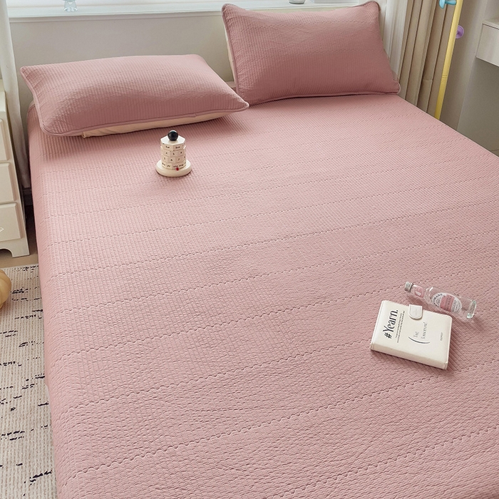 91家纺网 家纺一手货源 找家纺 羽爱家纺 2024新款双面纯色全棉水洗床盖 豆沙