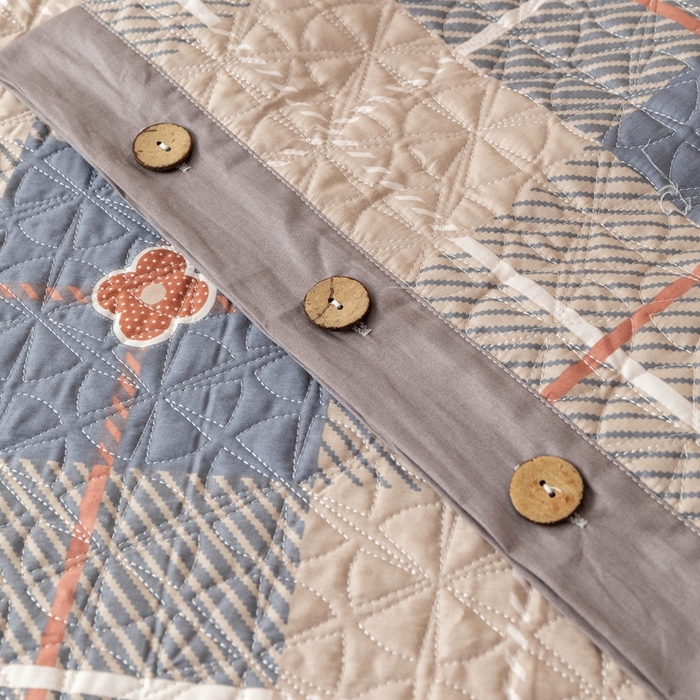 91家纺网 家纺一手货源 找家纺 优乐家纺 2025新款纯棉印花夹棉系列四件套-纽扣款 博尔-咖