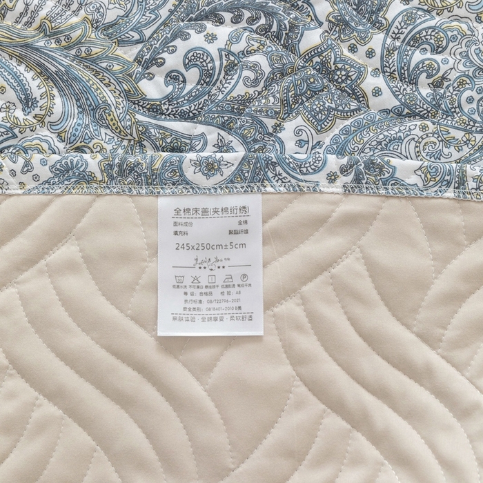 91家纺网 家纺一手货源 找家纺 优乐家纺 2025新款纯棉印花夹棉系列床盖三件套-纽扣款 波西米亚