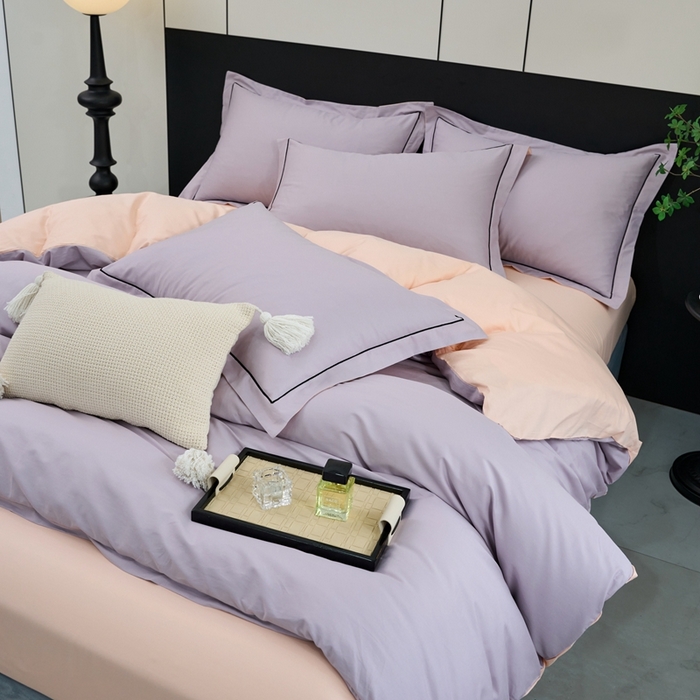 91家纺网 家纺一手货源 找家纺 三沁家居 2024新款精梳长绒棉四件套 紫玉