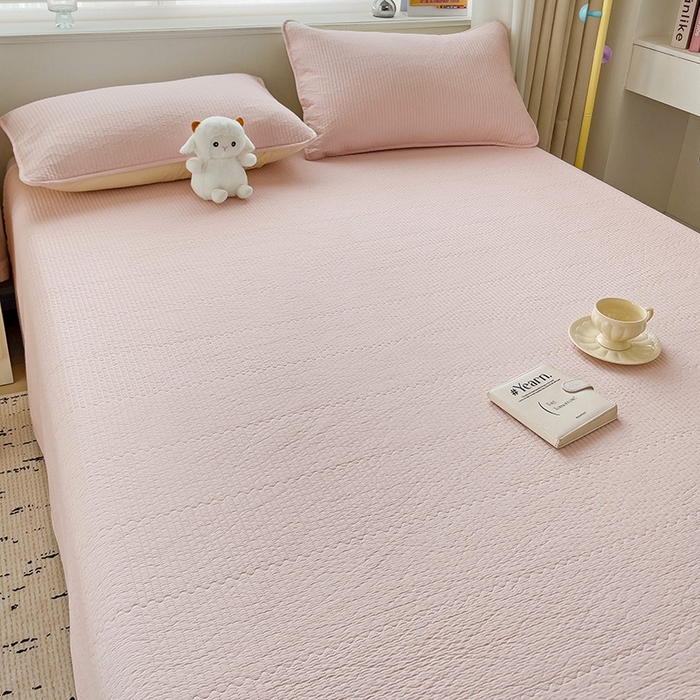 91家纺网 家纺一手货源 找家纺 羽爱家纺 2024新款双面纯色全棉水洗床盖 浅玉