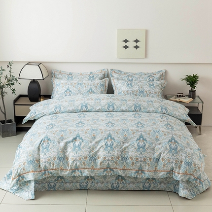 91家纺网 家纺一手货源 找家纺 优乐家纺 2025新款全棉斜纹13376单层被套夹棉床盖款四件套 普卡拉-兰