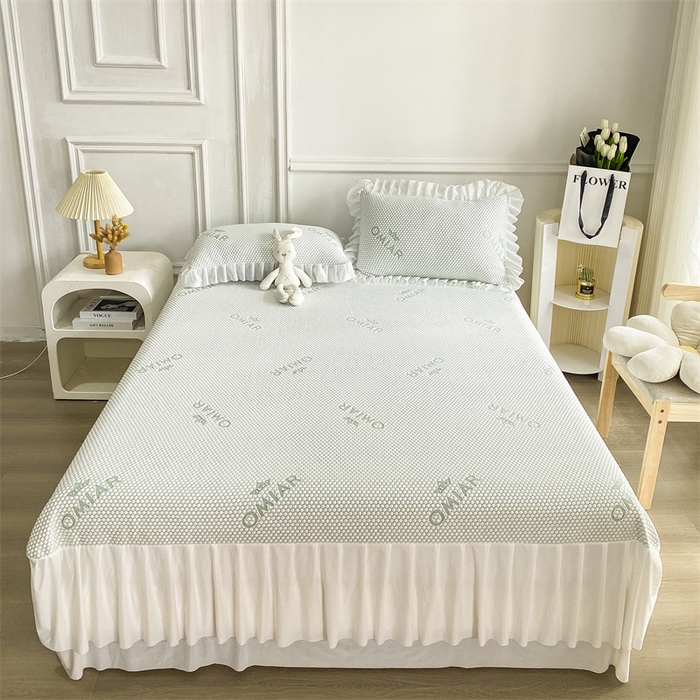 91家纺网 家纺一手货源 找家纺 叠派家纺 2024新款抗菌冰豆豆床裙款凉席-皇冠系 冰豆豆皇冠系列-床裙款 冰豆绿