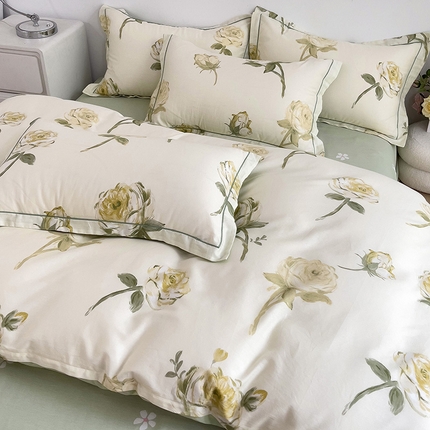 91家纺网 家纺一手货源 找家纺 （总）乐童 2024新款直播爆款13070纯棉印花吊边款一字绣四件套 第五波