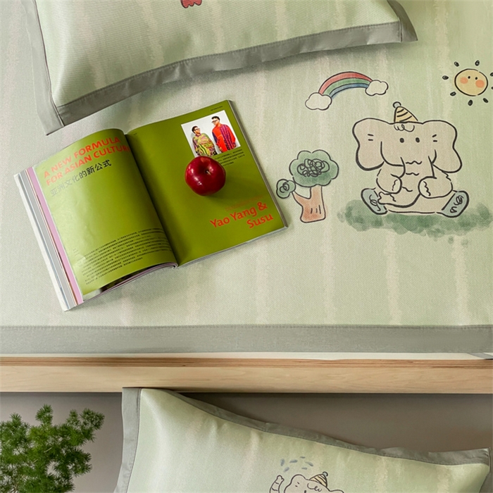 91家纺网 家纺一手货源 找家纺 圆岛家纺 2024新款900D卡通冰丝养生席 假日小象