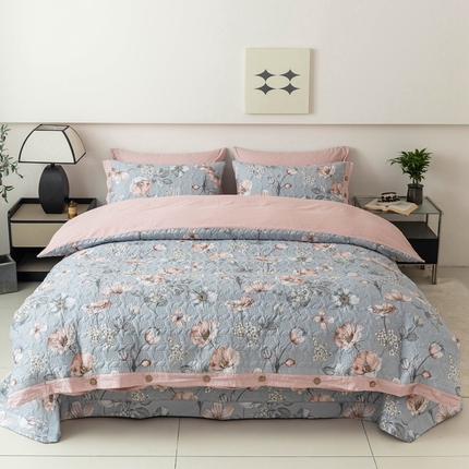 优乐家纺 2025新款纯棉印花夹棉系列四件套-纽扣款 蔚然花