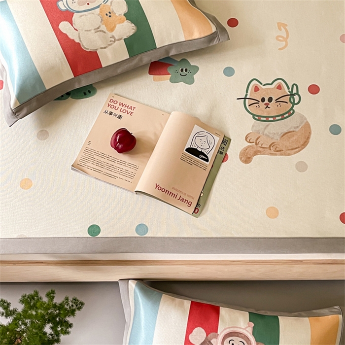 91家纺网 家纺一手货源 找家纺 圆岛家纺 2024新款900D卡通冰丝养生席 伙伴星球