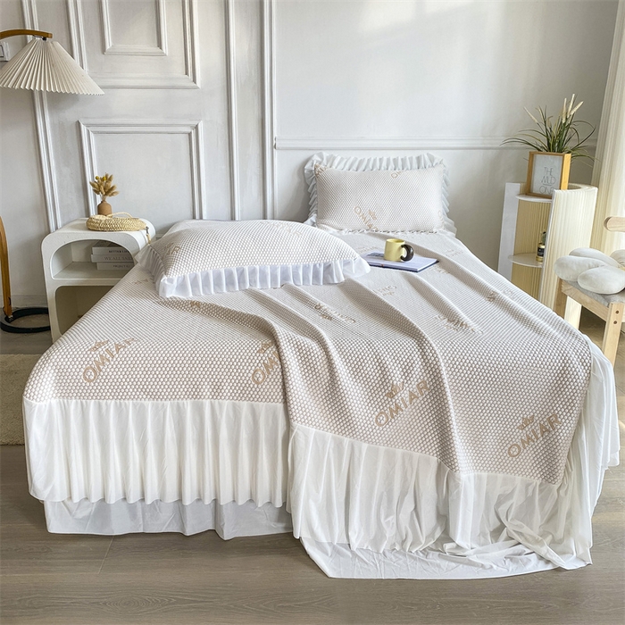 91家纺网 家纺一手货源 找家纺 叠派家纺 2024新款抗菌冰豆豆床裙款凉席-皇冠系 冰豆豆皇冠系列-床裙款 柠檬黄